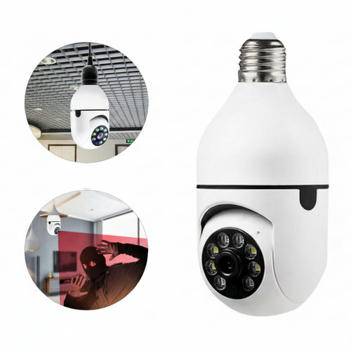 Cámara de Seguridad Inteligente 360° Tipo Foco (WiFi + Visión Nocturna)