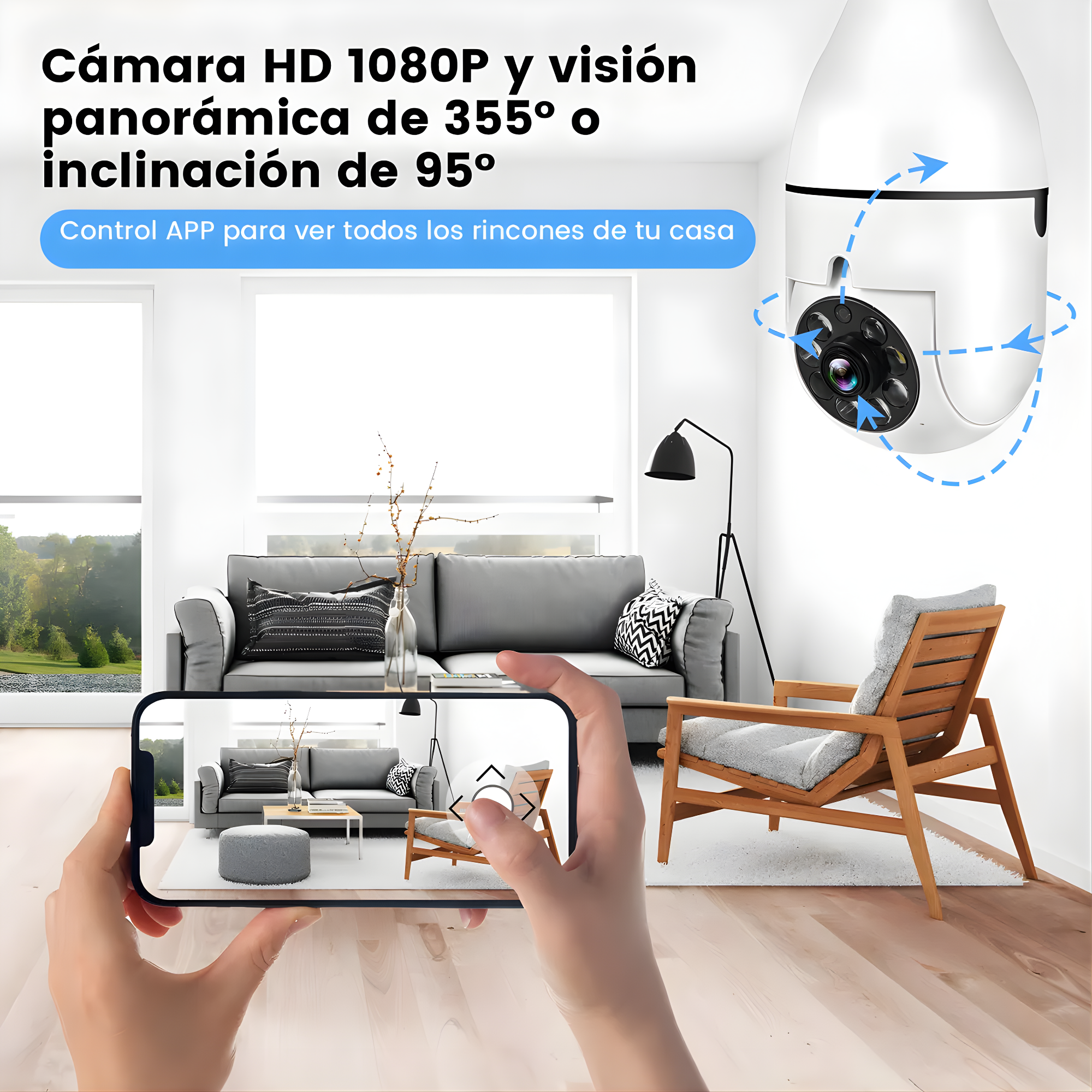 Cámara de Seguridad Inteligente 360° Tipo Foco (WiFi + Visión Nocturna)