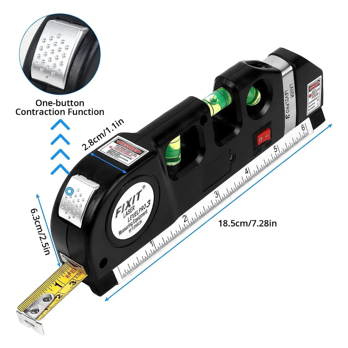 Nivel Láser Pro 3 en 1 con Cinta Métrica (Herramienta de Precisión)