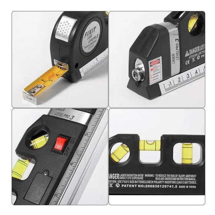 Nivel Láser Pro 3 en 1 con Cinta Métrica (Herramienta de Precisión)